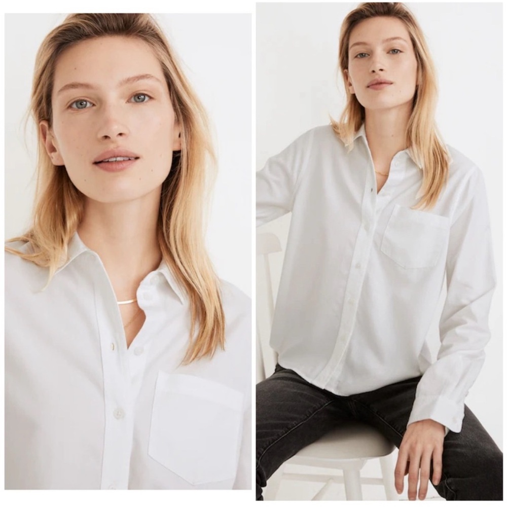 Madewell Shrunken Button Down Cotton Blend Pure White Size Large